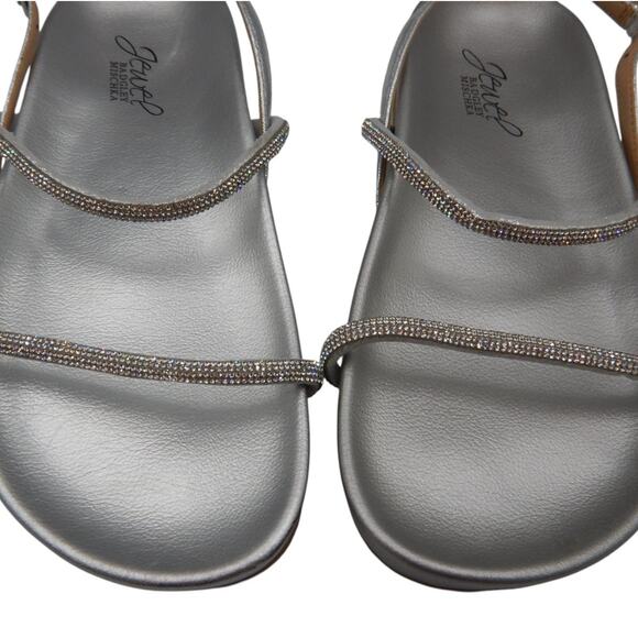 Jewel Badgley Mischka Rhinestone Slip On Slides Flat Sandals Silver Size 6 - Picture 3 of 8